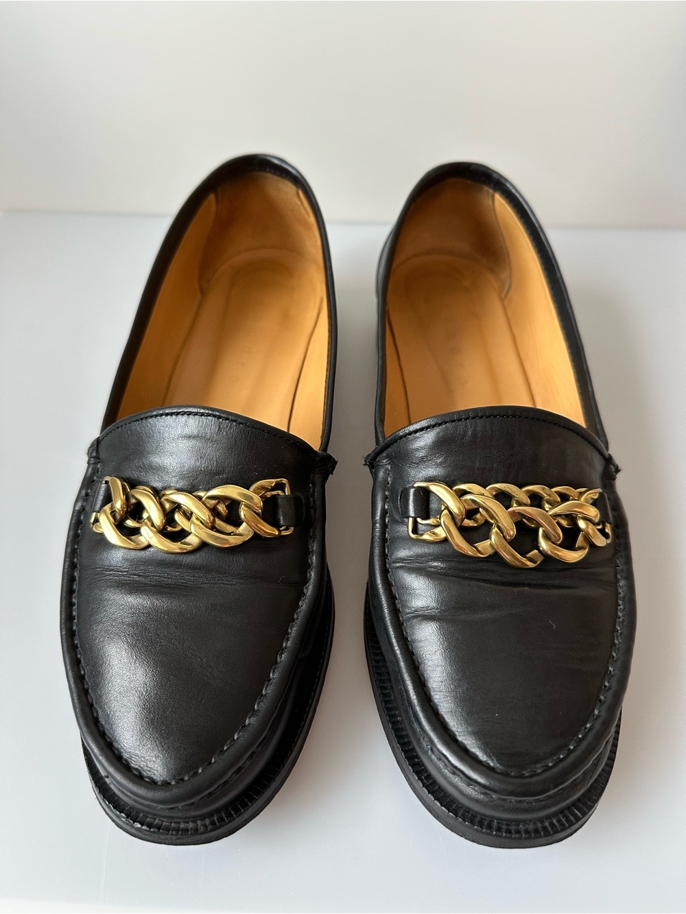SANDRO Mila Chain Black Leather Loafers Size 39